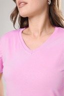 تی شرت زنانه یقه V یقه صورتی 100% پنبه با کیفیت فوق العاده تی شرت پنبه ای شانه دار پنبه ای ارگانیک پایه-thumb