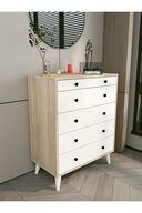 کمد کوردوبا براق سفید-قهوه ای 5 کشو کانتری تخت خواب چوبی-thumb