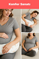 بالش شیردهی و ساپورت کوسن رنگین کمانی بژ-thumb