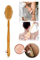 کیسه پشتی حمام موی اسب طبیعی با دسته بلند جداشدنی کیف طبیعی با دسته چوبی برس نرم-thumb