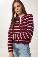 ژاکت بافتنی راه راه دکمه دار طلایی CLARET BONE LPF0003-thumb