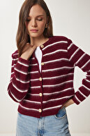 ژاکت بافتنی راه راه دکمه دار طلایی CLARET BONE LPF0003-thumb