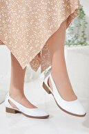 کفش پاشنه کوتاه پوست ولپن سفید-thumb