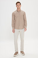 پیراهن کتانی راسو مردانه 100% پنبه‌ای با یقه دکمه‌دار و پارچه‌ای قابل تنفس-thumb