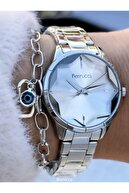 ساعت مچی + دستبند تضمینی ضد آب بند استیل نقره ای رنگ-thumb