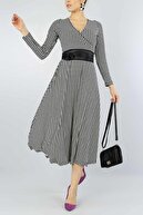 Maxi İdol Kadın Büyük Beden Kazayağı Desen Süet Kumaş Full Likralı Kemer Dahil Elbise Boy 120 cm