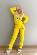 Pijamaevi Sarı Kuş Desenli Tam Peluş Pijama Takımı