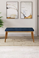 Navy Blue Bench Natural Wooden Leg
