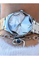 ساعت مچی + دستبند تضمینی ضد آب بند استیل نقره ای رنگ-thumb