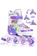 محافظت از کلاه ایمنی اسکیت سبک تکشاخ 2+2 دختر رنگین کمان اسکیت چرخ سیلیکون ، حمل کیف 3-thumb