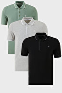 Black-Gray Melange-Apple Green-White