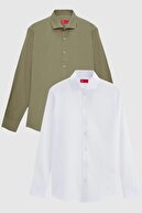 DS Damat Slim Fit Khaki یقه ایتالیایی پیراهن 2 قطعه آسان-آهن-thumb