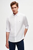 پیراهن نخی آهنی آسان یقه دکمه دار آکسفورد Ds Damat Slim Fit با جزئیات گلدوزی-thumb