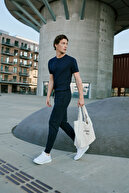 شلوار ورزشی راحت نخی و راحت مردانه آبی سرمه ای مردانه برش معمولی با دو جیب نخ-thumb