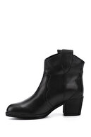 چکمه زنانه کابویی چرم اصل مشکی پاشنه ضخیم-thumb