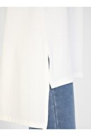 Refka Viskon Kumaştan Arkası Uzun T-shirt  Off White  Basic