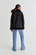 Pull & Bear Kontrast Detaylı Uzun Suni Süet Ceket