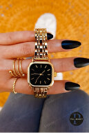 Rhinestone Bracelet + gold wristwatch