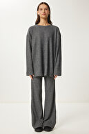 ست بلوز و شلوار بافتنی راحت ANTHRACITE LRG0014-thumb