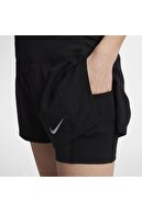 Nike Eclipse Flex 2 In 1 Running Shorts Buhar Bariyerli Cepli Siyah Koşu Şortu