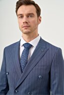 کت و شلوار یقه نوک تیز مردانه آبی سرمه ای Polyviscon Trend دو سینه باریک-thumb