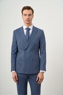 کت و شلوار یقه نوک تیز مردانه آبی سرمه ای Polyviscon Trend دو سینه باریک-thumb