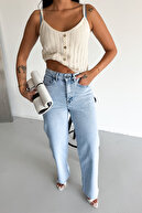 شلوار جین منعطف Palazzo Lycra JESSİCA-2039 دم گشاد زنانه برفی آبی ژان فاق بلند-thumb