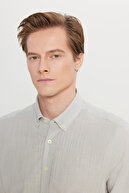 پیراهن یقه دکمه‌دار کتانی خاکستری مردانه 100% پنبه‌ای و پارچه‌ای قابل تنفس-thumb