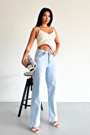 شلوار جین منعطف Palazzo Lycra JESSİCA-2039 دم گشاد زنانه برفی آبی ژان فاق بلند-thumb