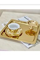 سینی ارائه قهوه 6 تکه براق طلایی مربعی و استیل ضد زنگ (21X21CM) T-thumb