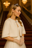 شال عروس بولرو عروس روسری خز سینه‌بند شال عروس بولرو شال عروس لباس شب خز شال سفید-thumb