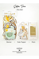 3 -Set Happy Behrhday Safari Tema Cake Ornament Banner و 6 قطعه جشن تولد شمع طلای طولانی-thumb