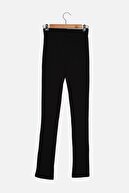 TRENDYOLMİLLA Siyah Yırtmaç Detaylı Örme Tall Pantolon TWOAW22PL0323