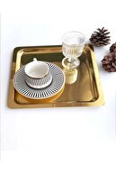 سینی ارائه قهوه 6 تکه براق طلایی مربعی و استیل ضد زنگ (21X21CM) T-thumb