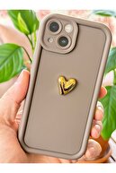 قاب محافظ سه بعدی قلب اپل آیفون 13 با طرح قهوه ای با پوشش محافظ دوربین نرم-thumb