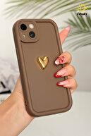 قاب محافظ سه بعدی قلب اپل آیفون 13 با طرح قهوه ای با پوشش محافظ دوربین نرم-thumb