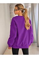 یقه گرد زنانه پایه اورسایز سویشرت بنفش-thumb