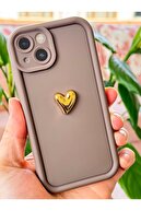 قاب محافظ سه بعدی قلب اپل آیفون 13 با طرح قهوه ای با پوشش محافظ دوربین نرم-thumb