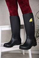 Ccway Kadın Şemsiye Desenli Yağmur Çizmesi Siyah