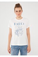 Mavi Paris Baskılı Beyaz Tişört 1610193-70057