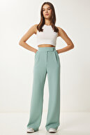 شلوار کمر با شلوار گاه به گاه palazzo آب سبز LRV0003 تماس بگیرید-thumb