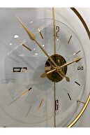 شیشه شفاف طلایی لوکس، دایره فلزی، ساعت دیواری فلزی تزئینی مدرن-thumb