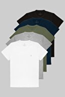 تیشرت مردانه سفید-سرمه ای-مشکی-خاکی-خاکستری اسلیم فیت یقه گرد 100% پنبه تی شرت 5 بسته-thumb