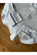 پیراهن پینترست گشاد آبی راه راه دوست پسر جیبی زنانه اورسایز پیراهن فصل جدید-thumb