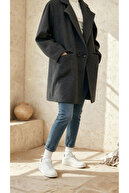 کت زنانه اورسایز Kaşe طرح دار آنتراسیت-thumb