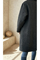 کت زنانه اورسایز Kaşe طرح دار آنتراسیت-thumb