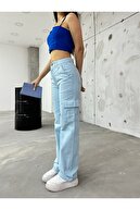 شلوار بچه گانه آبی فاق بلند زنانه گشاد باربری-thumb