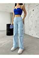 شلوار بچه گانه آبی فاق بلند زنانه گشاد باربری-thumb