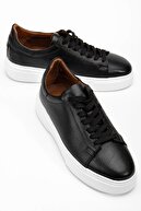 کفش ورزشی مردانه سیاه چرمی - ارتوپدی ، سبک ، راحت ، پایه غیر اسلیپ ، شیک ، کفش ورزشی روزانه-thumb