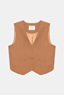 جلیقه 3 دکمه ای بسته دارت با جزئیات جیب شتر-thumb